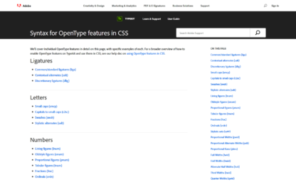 Opentype Features Test Typography on the web