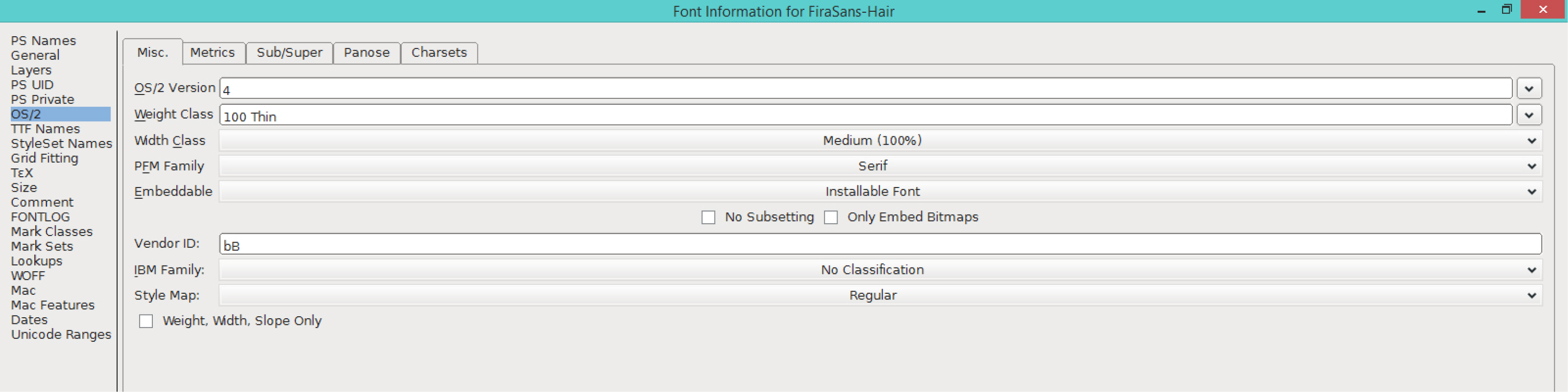 Fira Sans Hair (OS/2)