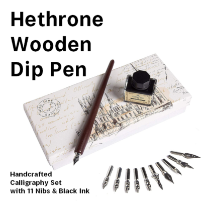 Hethrone Wooden Dip Pen Handcrafted Calligraphy Set with 11 Nibs & Black Ink